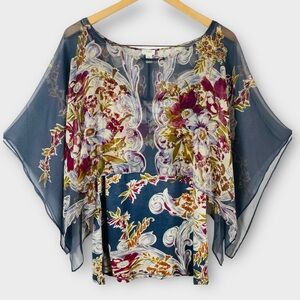Anthropologie Tiny Silk Bohemian Floral Cape Shirt Medium